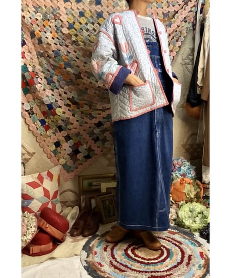 patchwork heart motif quilting jacket