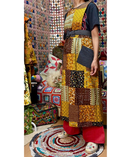 70s patchwork print apron dress