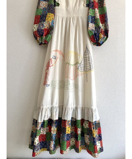 70's patchwork print apron dress