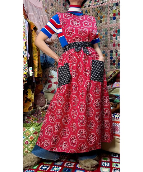 70s design house bandanna print apron dress