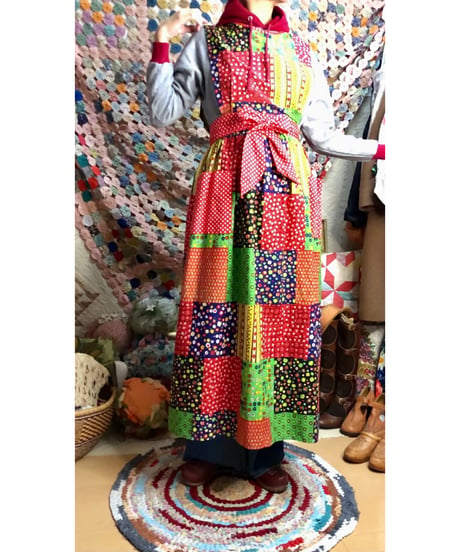 70s patchwork print apron dress
