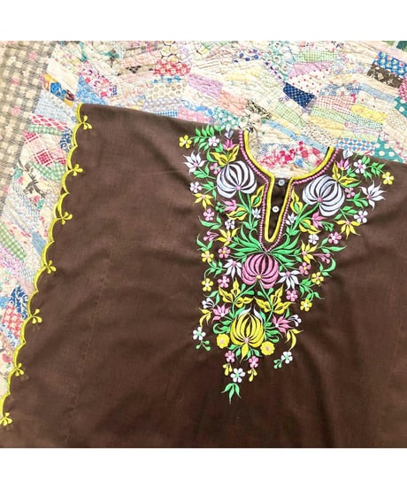 embroidered kaftan print one-piece