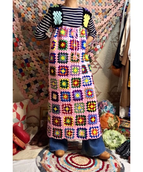 granny square one-piece peach