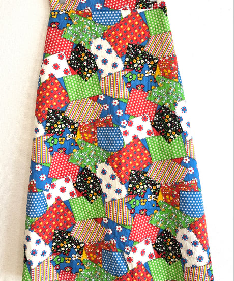 70s patchwork print quilting skirt
