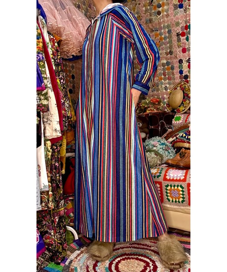 70s stripe hoodie pile dress