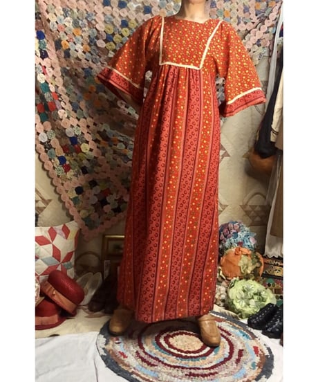 70's flower cotton one-piece