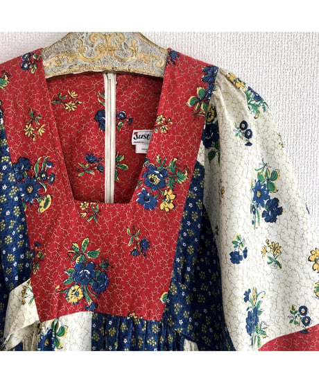 1970's flower batik one-piece