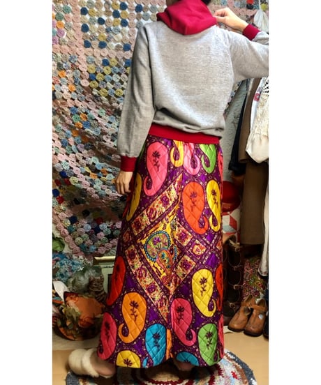 70s paisley quilting skirt