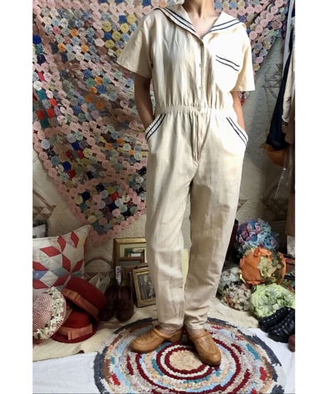 80's sailor collar jump suit