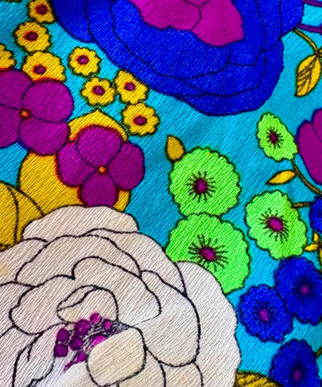 60-70s  balloon sleeve flower hawaiian dress