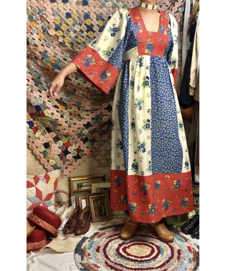 1970's flower batik one-piece