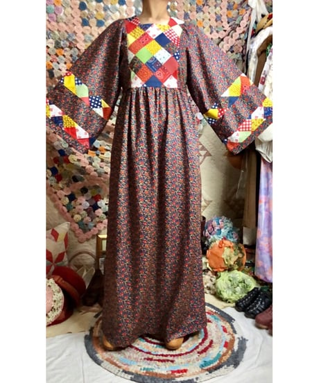 70's patchwork print dress