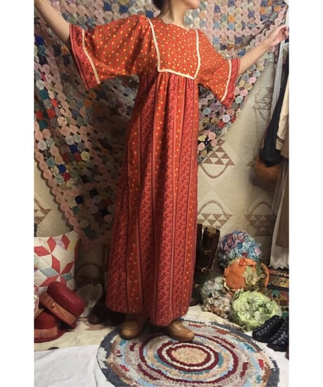 70's flower cotton one-piece