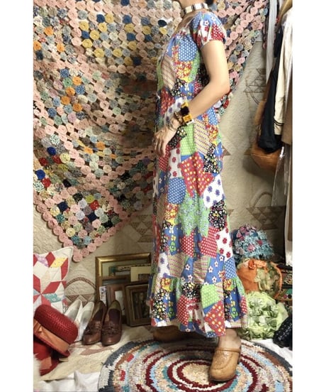 1970's patchwork print one-piece