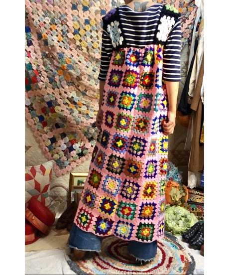 granny square one-piece peach