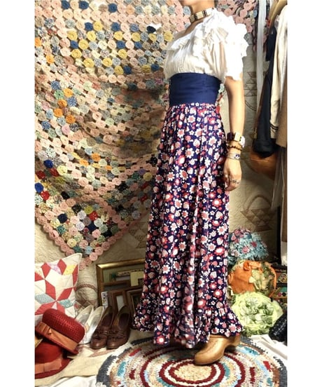 1960-70's pop flower print maxi skirt
