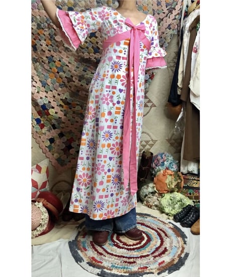 60-70's flower print cotton dress