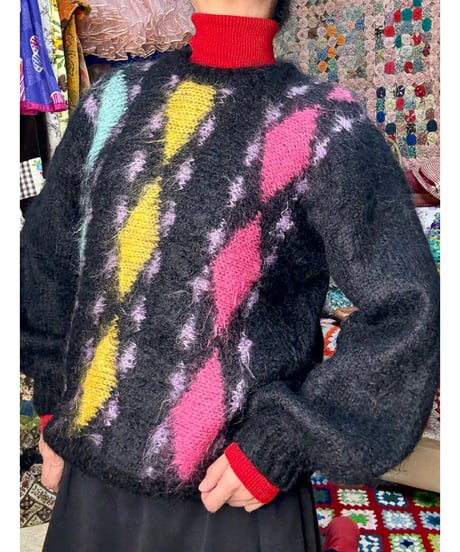 70s diamond motif mohair knit