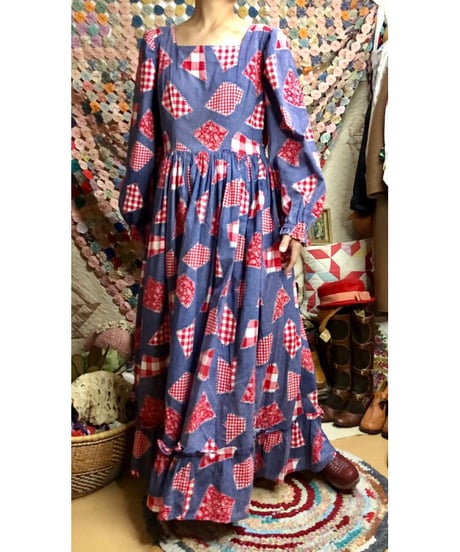 70s patch print dress