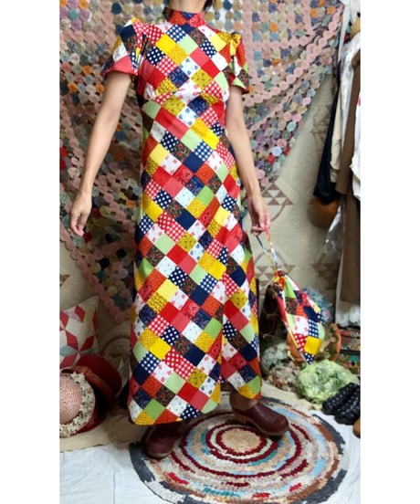 70's patchwork print dress