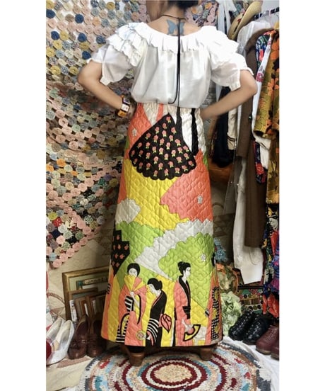 1960's oriental print quilting skirt