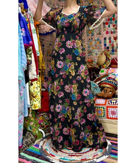70s flower romantic dress