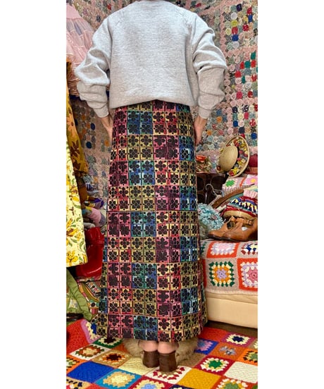 70s embroidered quilting skirt