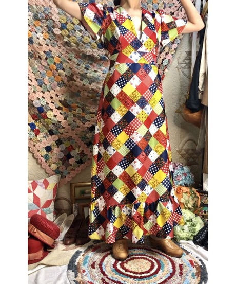 vintage patchwork print one-piece