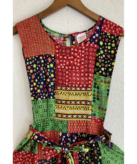 70's patchwork print apron dress