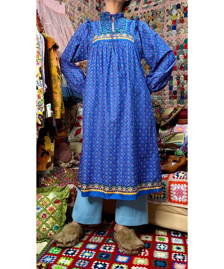 70s botanical print cotton dress