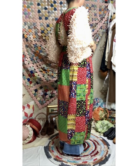 70's patchwork print apron dress