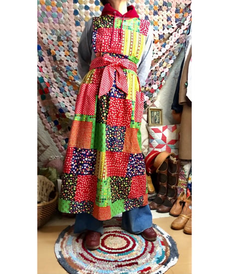 70s patchwork print apron dress