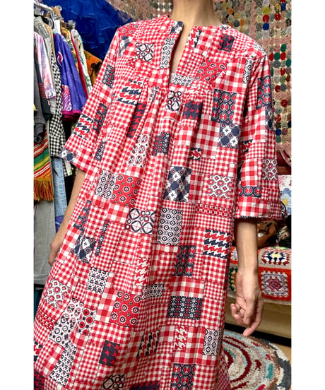 70s patchwork print dress