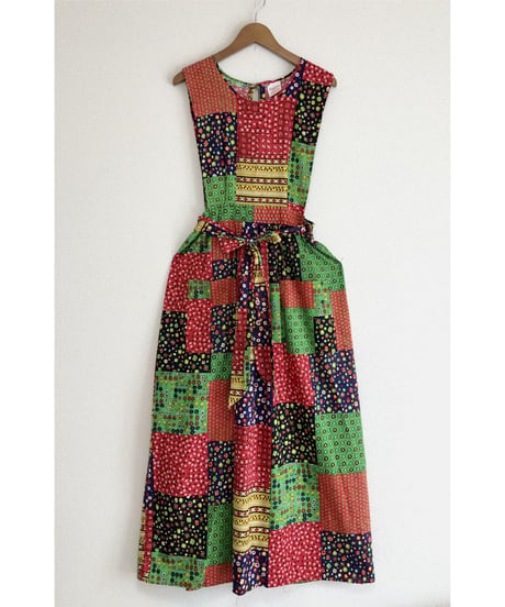 70's patchwork print apron dress