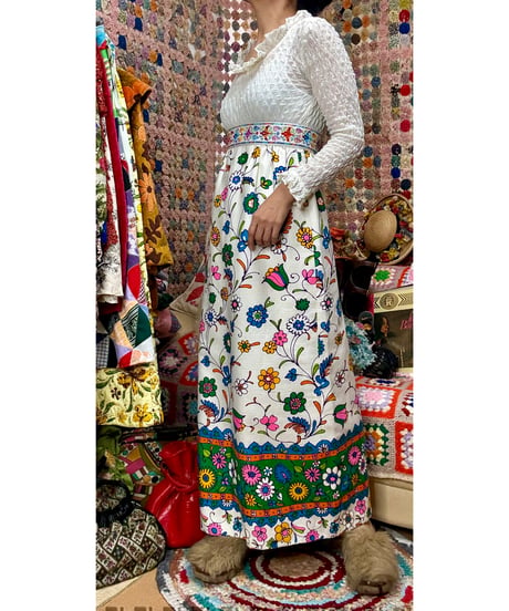 70s flower empire dress