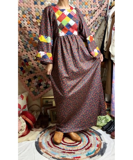 70's patchwork print dress