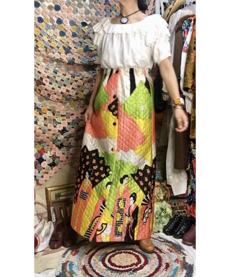 1960's oriental print quilting skirt