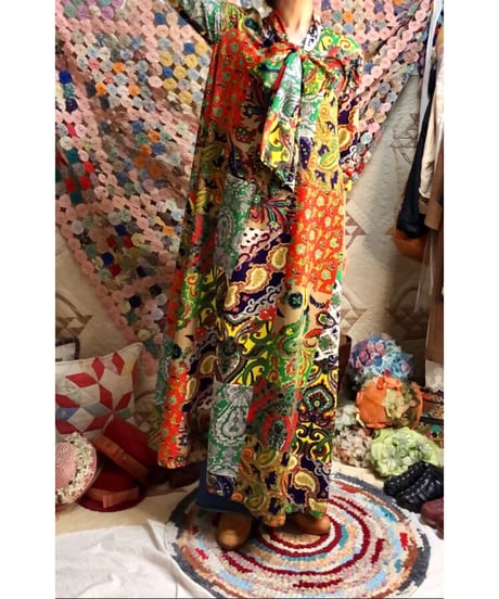 patchwork print paisley dress