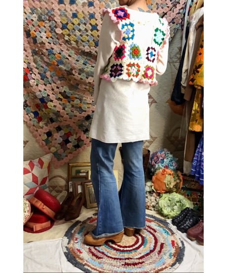 granny square vest white×pink