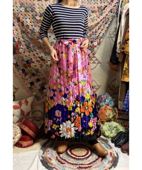 60's flower quilting skirt