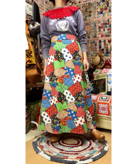 70s patchwork print quilting skirt