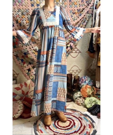 70's patchwork print dress