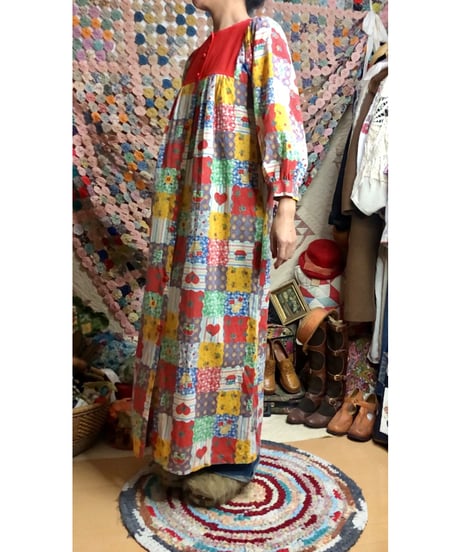70s patchwork print dress