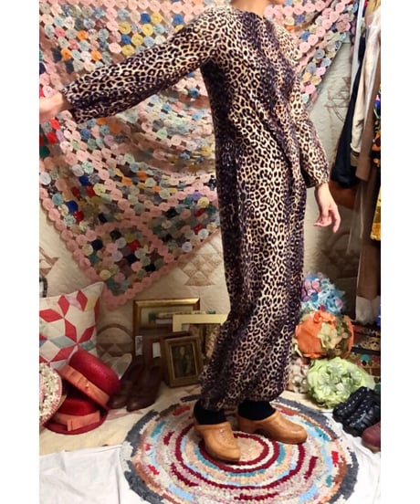 70-80's corduroy leopard all-in-one