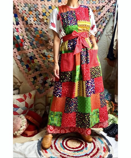 patchwork print apron dress
