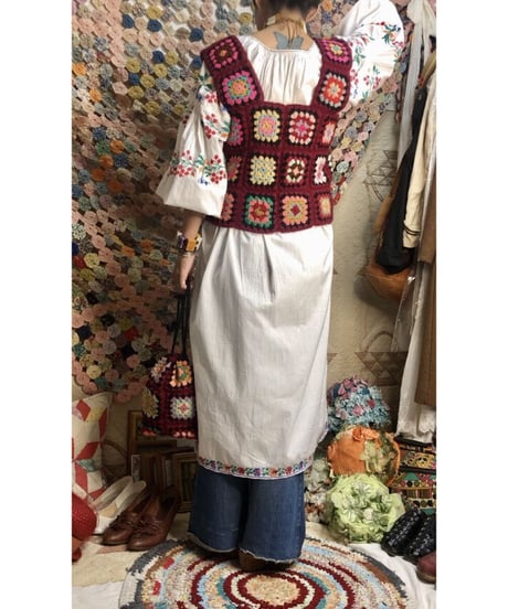 granny square vest and bag burgundy