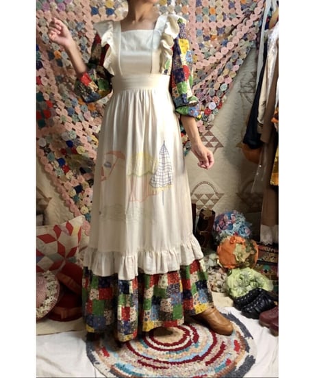 70's patchwork print apron dress