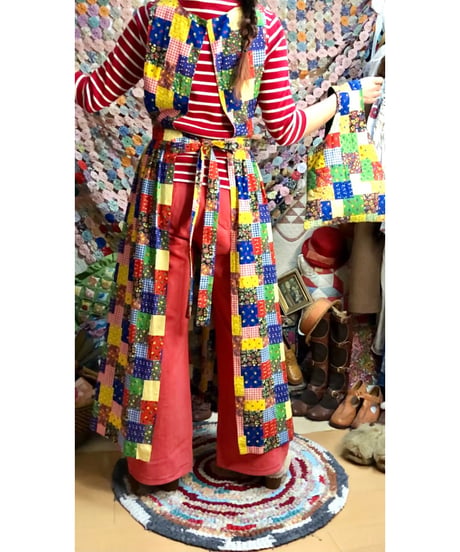 patchwork print apron dress