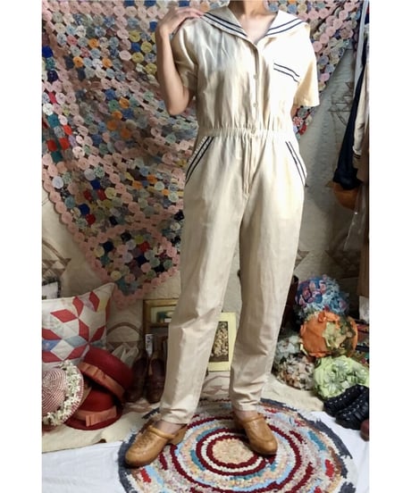 80's sailor collar jump suit