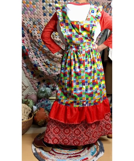 70s patchwork print apron dress